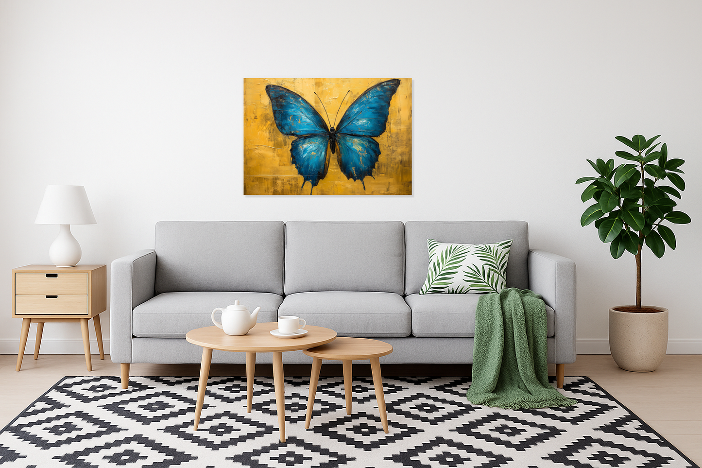 Blauwe Vlinder op Gouden Achtergrond