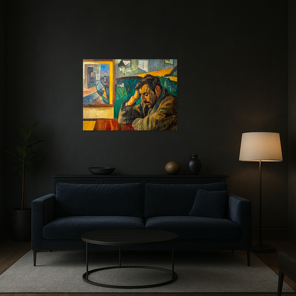 Dromerige Man in Kleurrijke Kamer