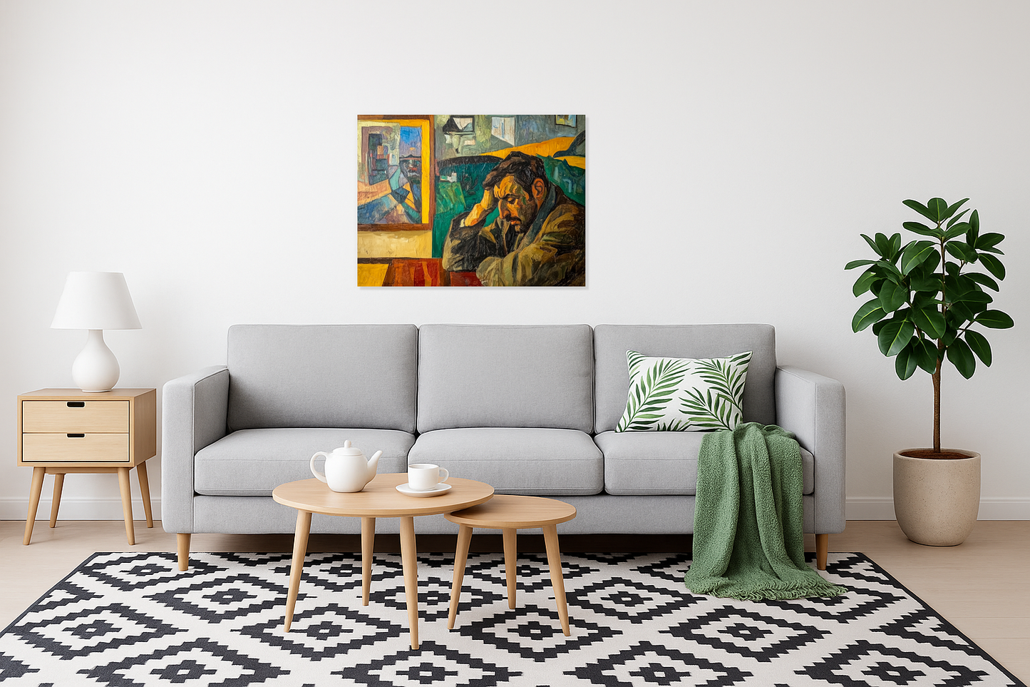 Dromerige Man in Kleurrijke Kamer