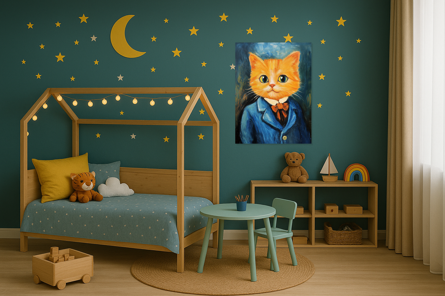 Charmante Kat in Blauw Kostuum