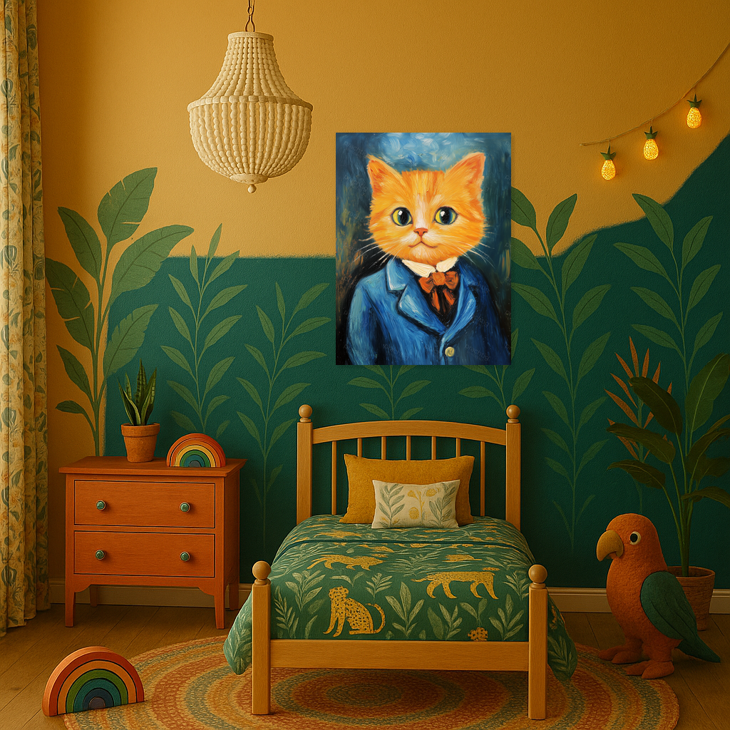 Charmante Kat in Blauw Kostuum