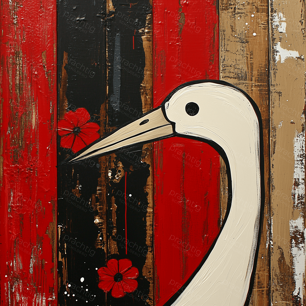 Witte vogel tegen rode achtergrond