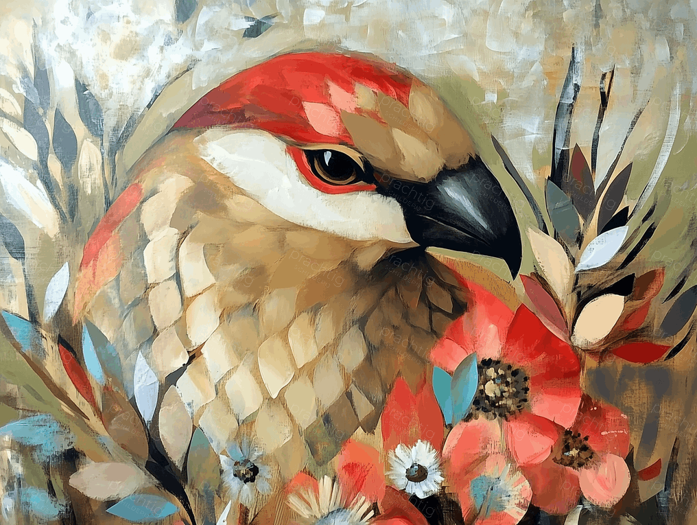 Rode vogel in floraal paradijs