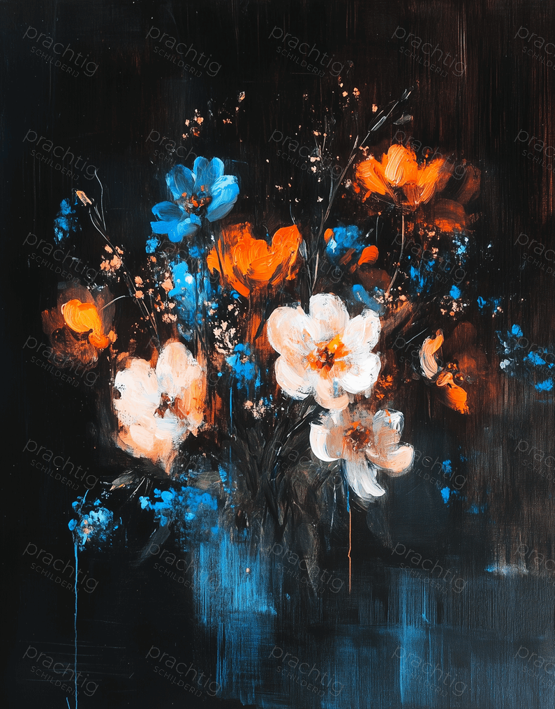 Bloemrijk spektakel in blauw en oranje