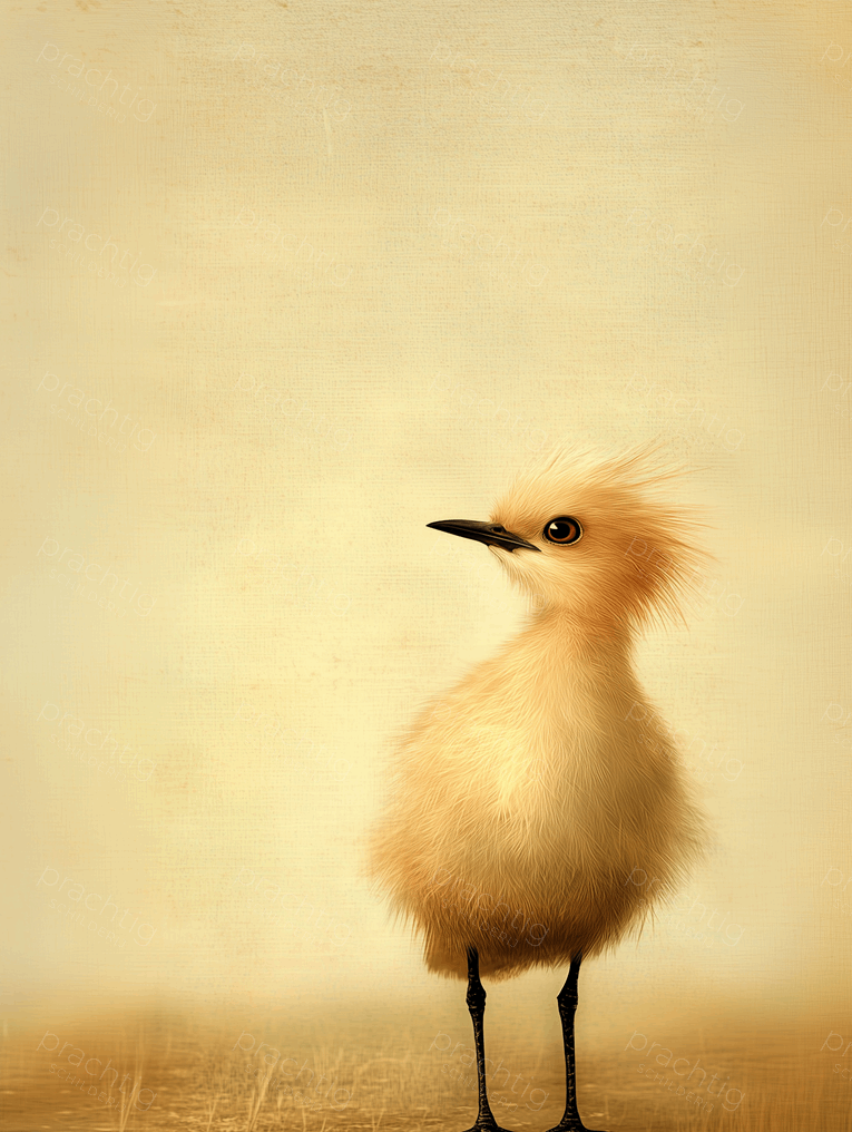 Fluffy Vogel op Zandkleurige Achtergrond