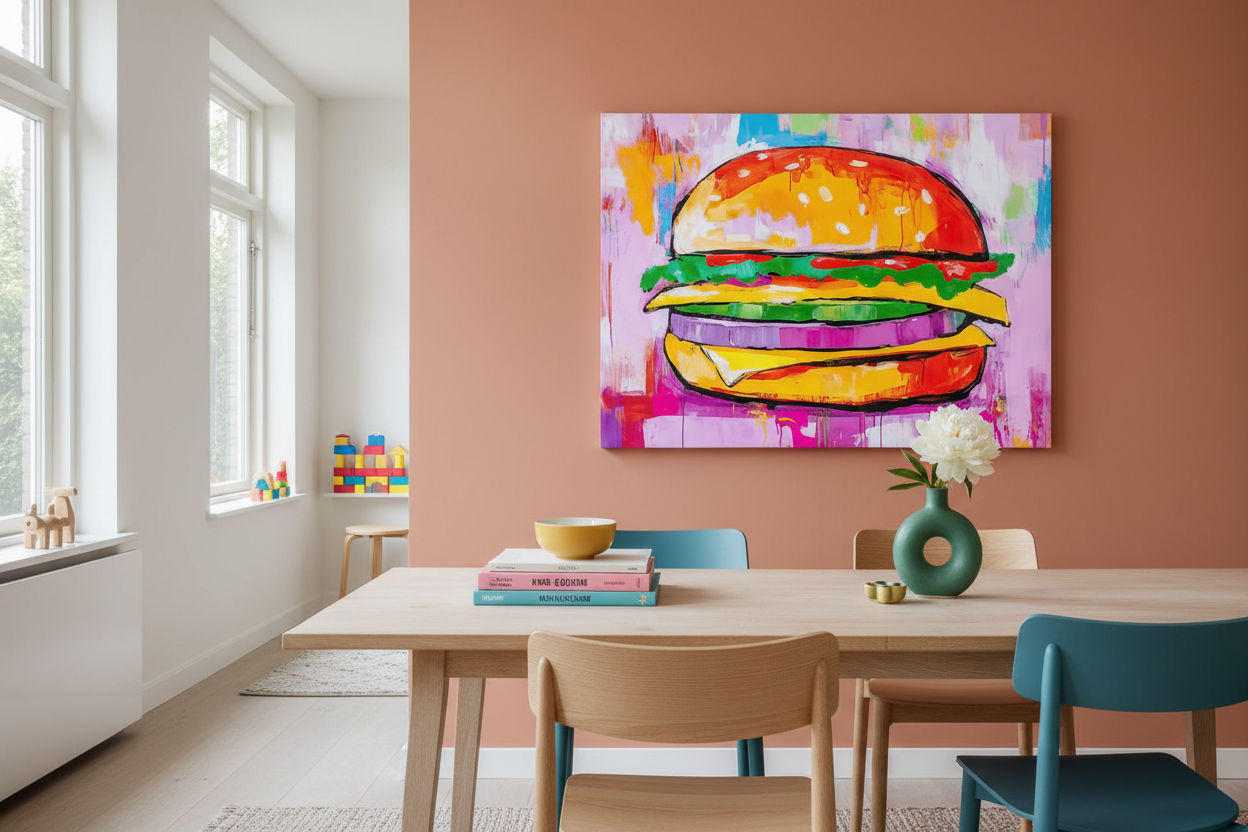 Kleurrijke Burger op Vrolijke Achtergrond