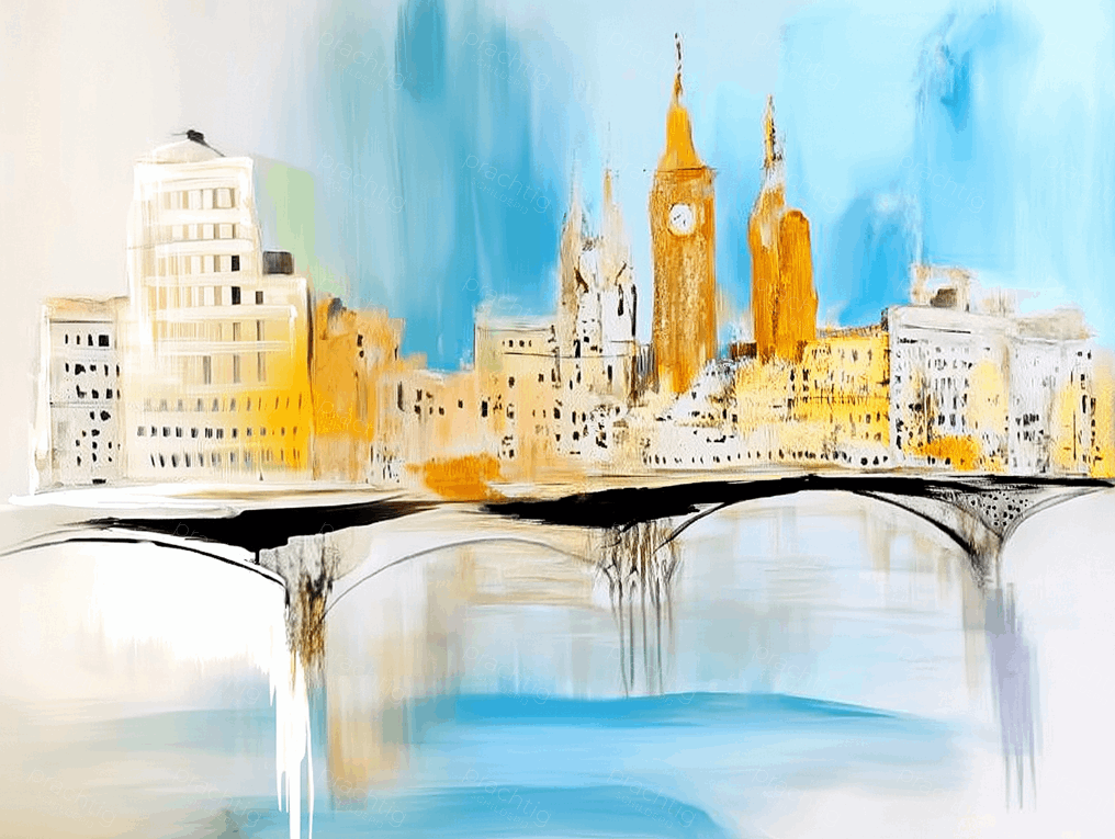 Stadsbrug in Blauwe Mist