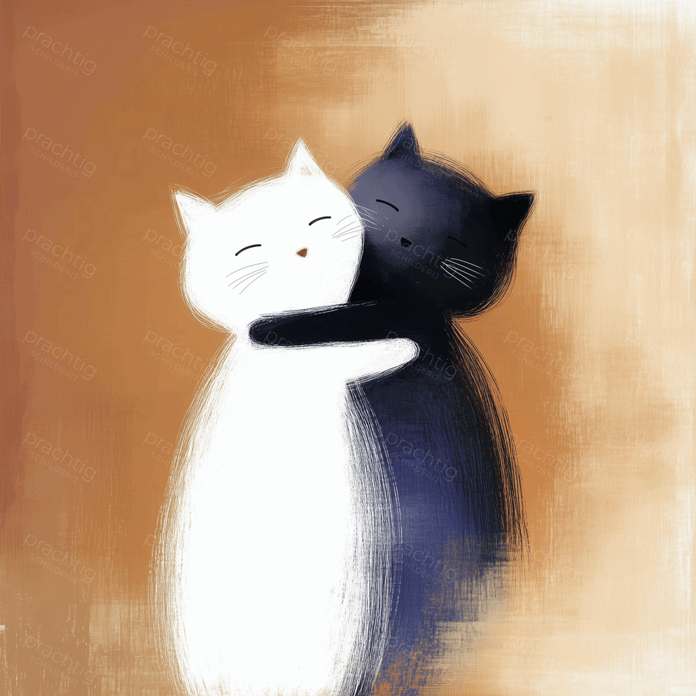 Knuffelende Katten in Zwart en Wit
