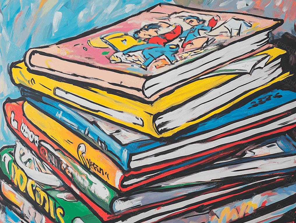 Stapel kleurrijke stripboeken