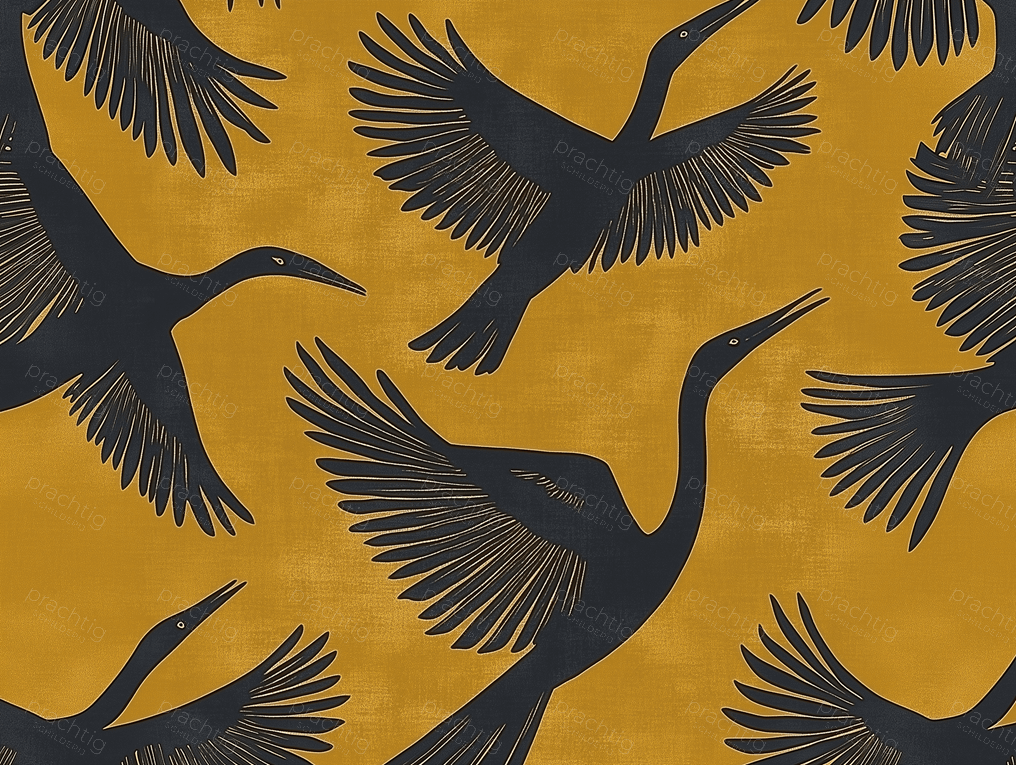 Dansende kraanvogels op okergeel