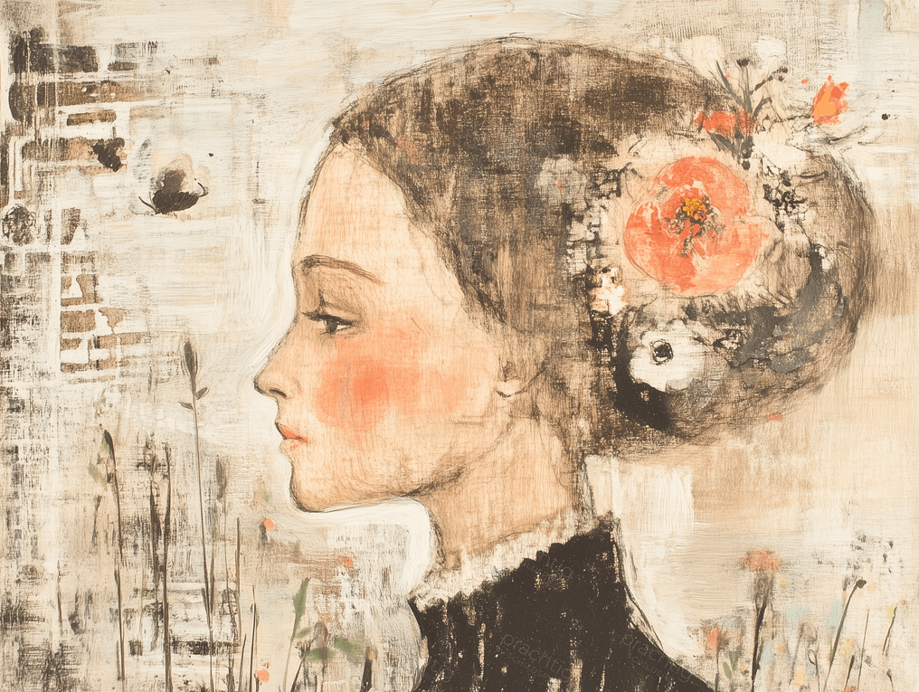 Dromerige Dame met Bloemen