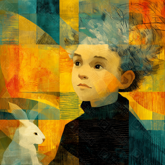 Jongen en Konijn in Kleurvlakken