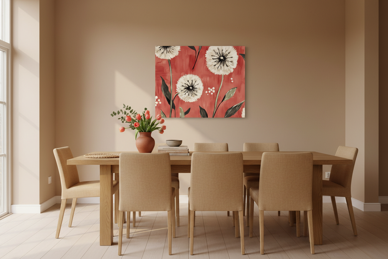 Paardenbloemen op Rode Achtergrond