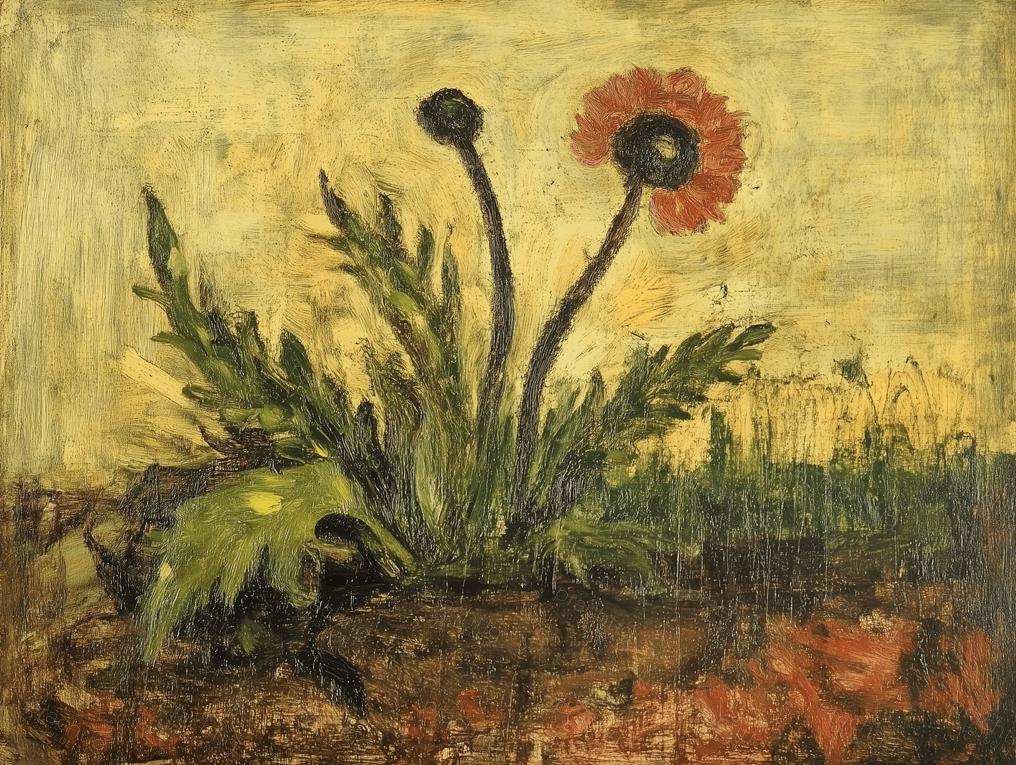 Rode bloem op bruine aarde