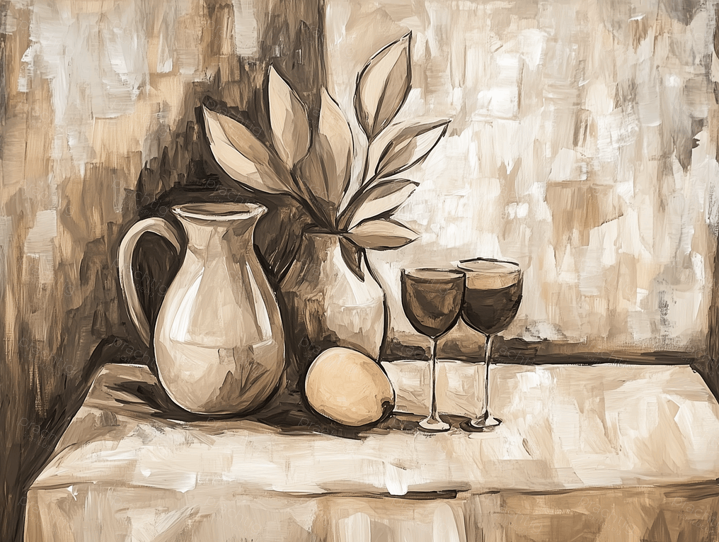 Landelijk Stilleven met Kan en Glazen