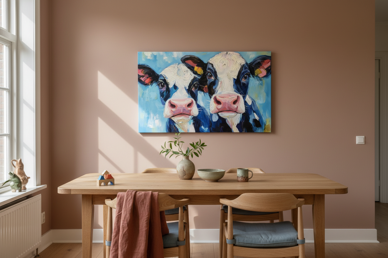 Vrolijke Koeien Op Blauwe Achtergrond
