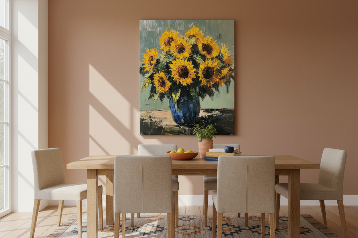 Stralende Zonnebloemen in Blauwe Vaas
