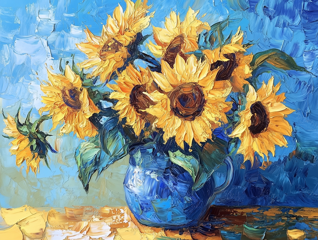 Zonnebloemen in Blauwe Vaas