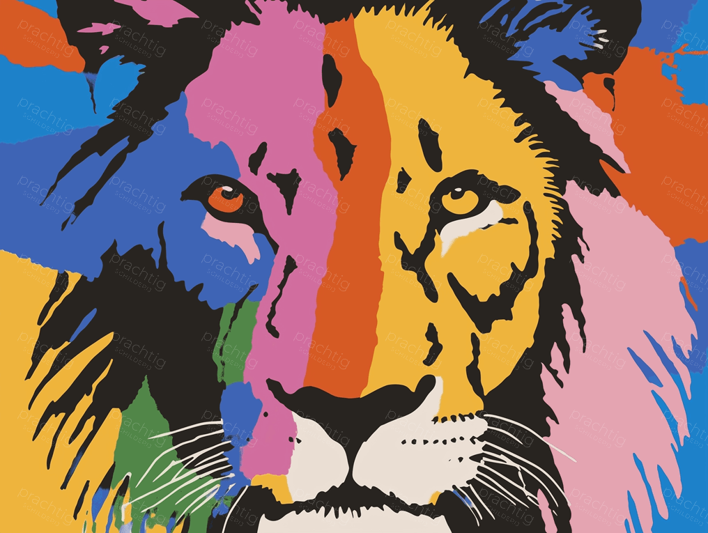 Kleurrijke Leeuwenkop in Popart