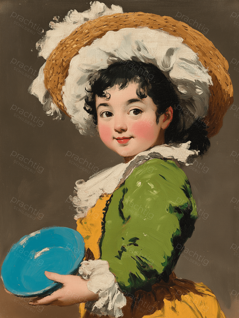 Jonge dame met hoed en schaal