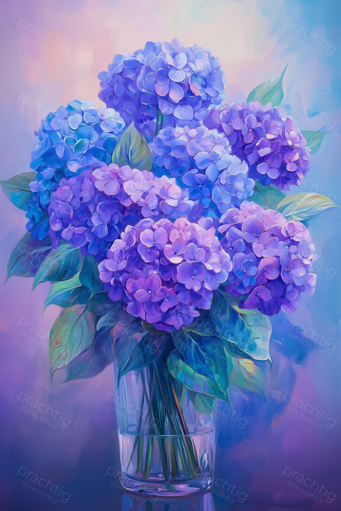 Paarse Hortensia in Glazen Vaas