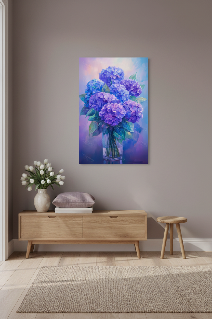 Paarse Hortensia in Glazen Vaas