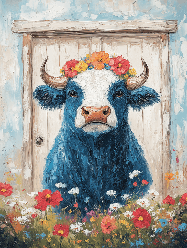 Bloemenkrans en Blauwe Koe