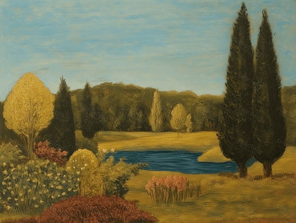 Zonnige Tuin met Cipressen