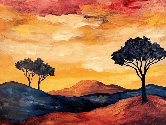 Avondrood boven heuvels