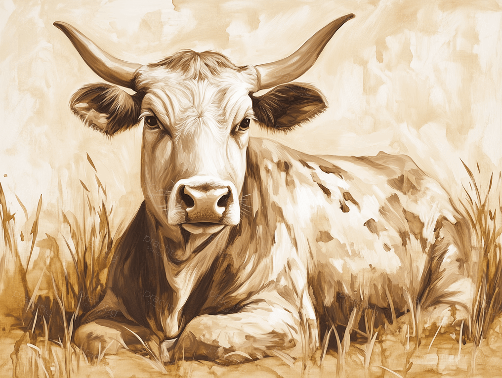 Rustige koe in sepia tinten