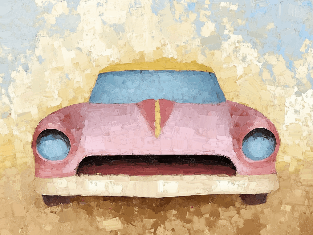 Roze klassieke auto voor zandige achtergrond