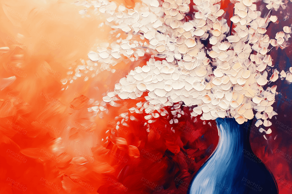 Witte Bloemen in Blauwe Vaas