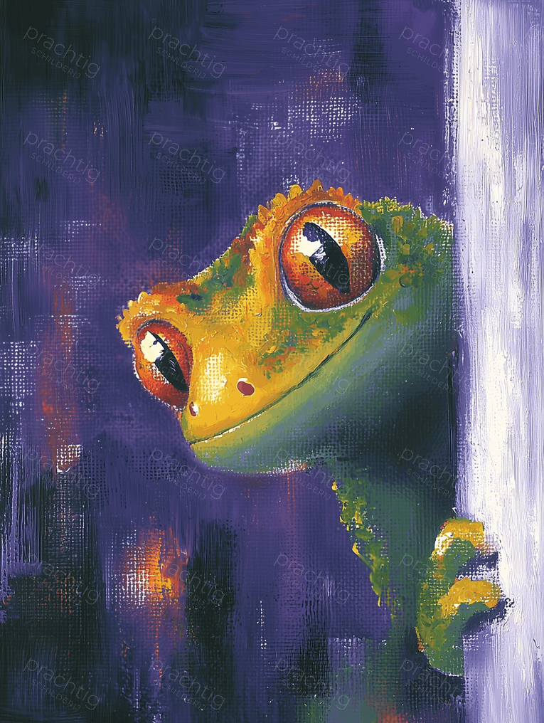 Nieuwsgierige Gecko op Paarse Achtergrond