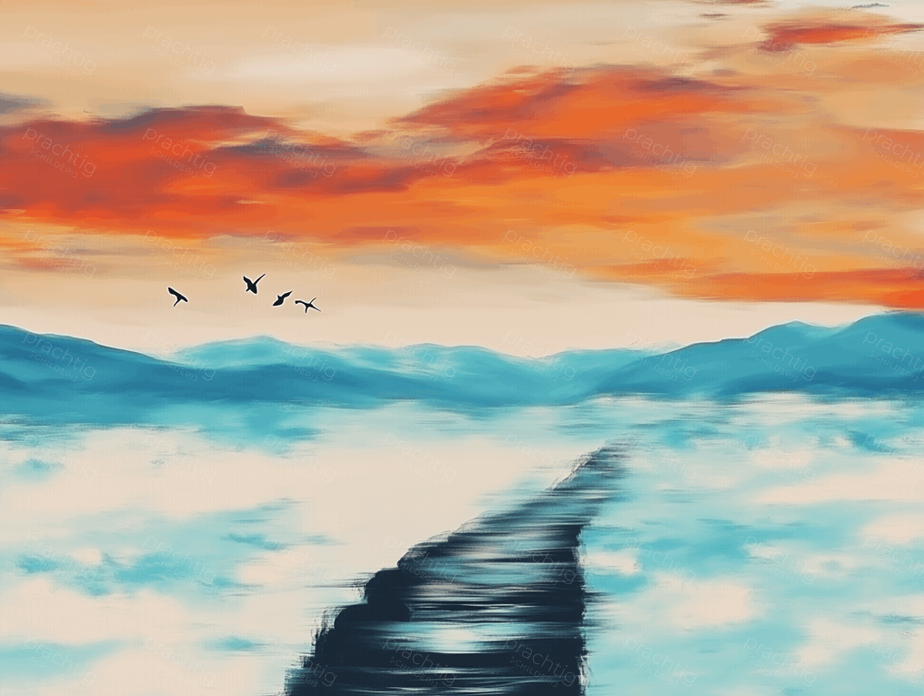 Vogels boven kleurrijke horizon