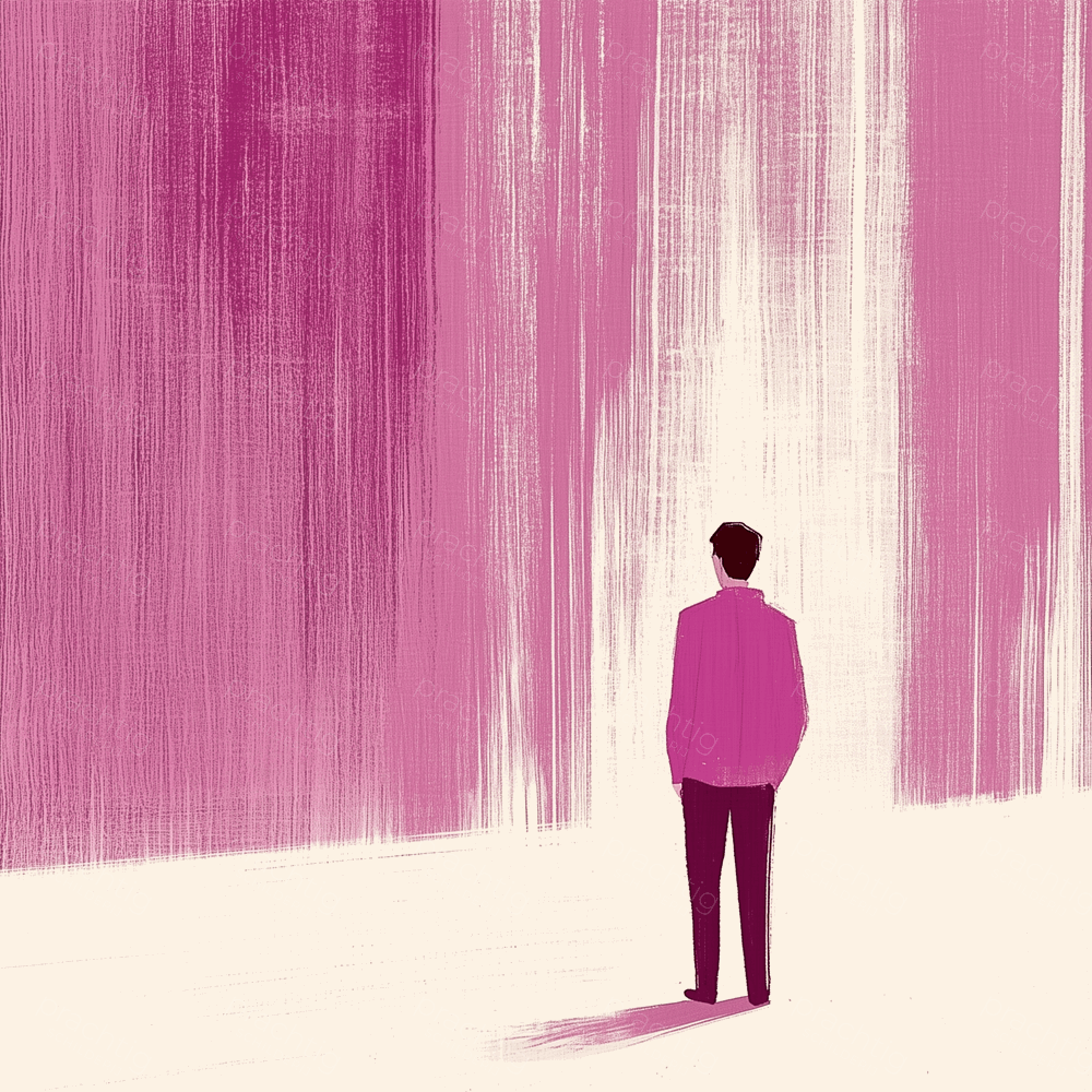Man in Roze Streepjeslandschap