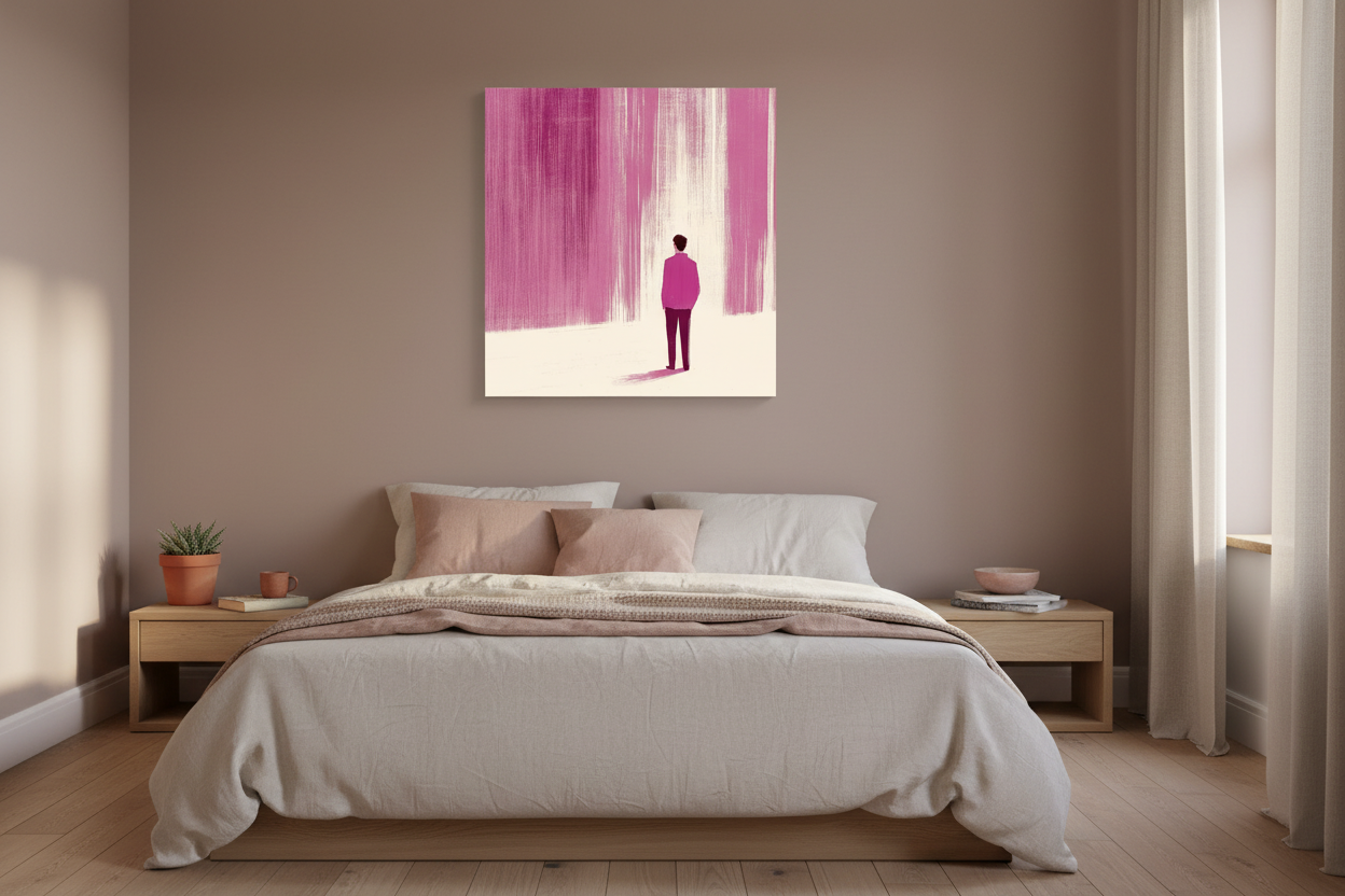 Man in Roze Streepjeslandschap