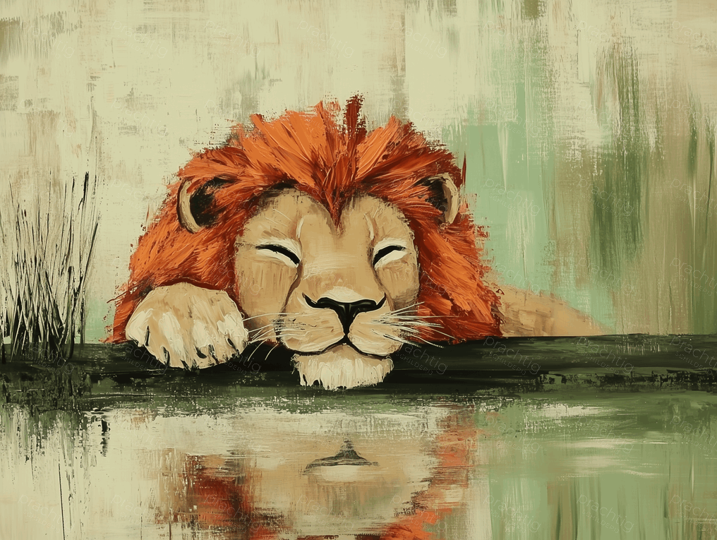 Slapende leeuw bij water