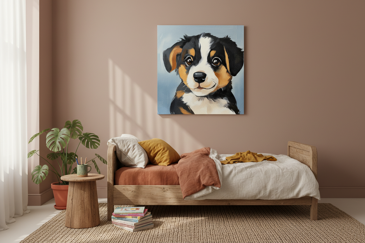Schattige Puppy op Blauwe Achtergrond