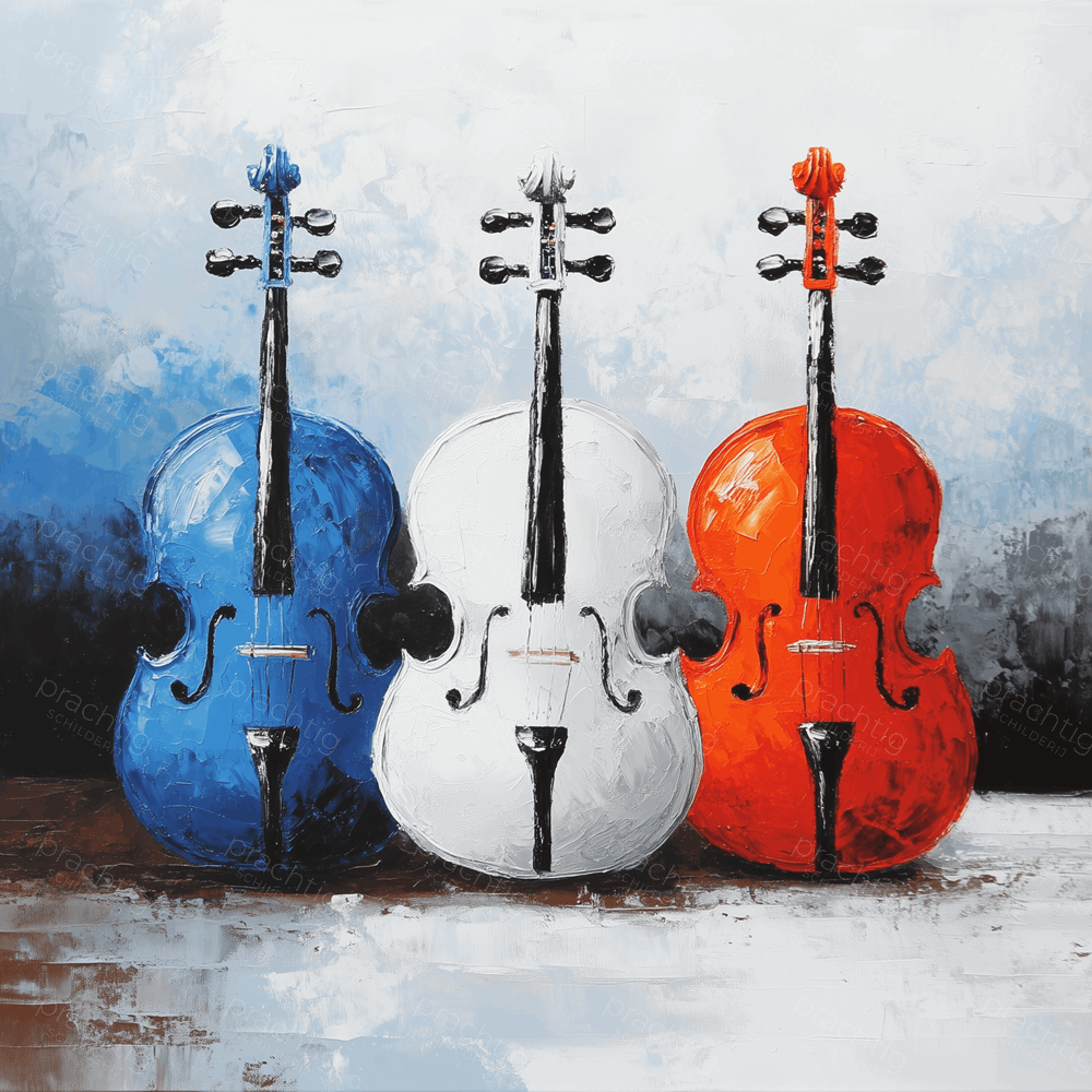 Kleurrijke cello's op een rij