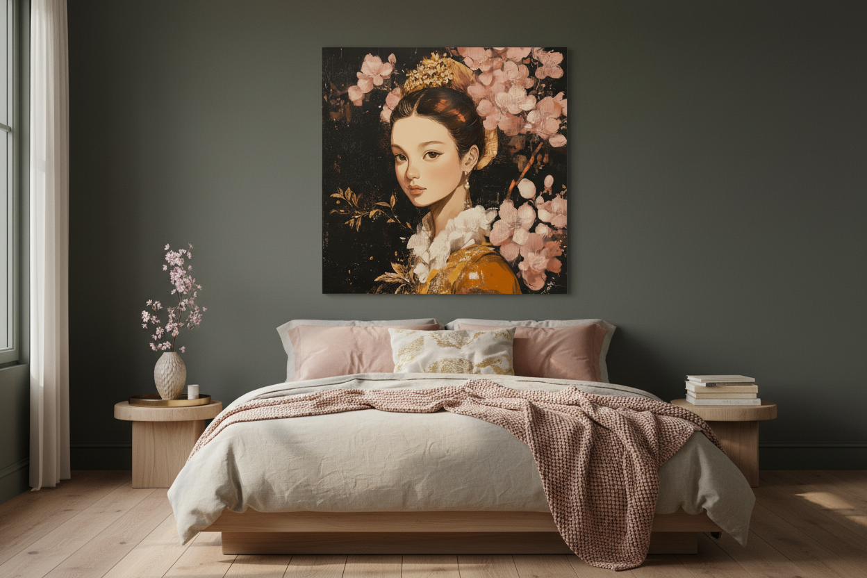Verfijnde dame met bloesems