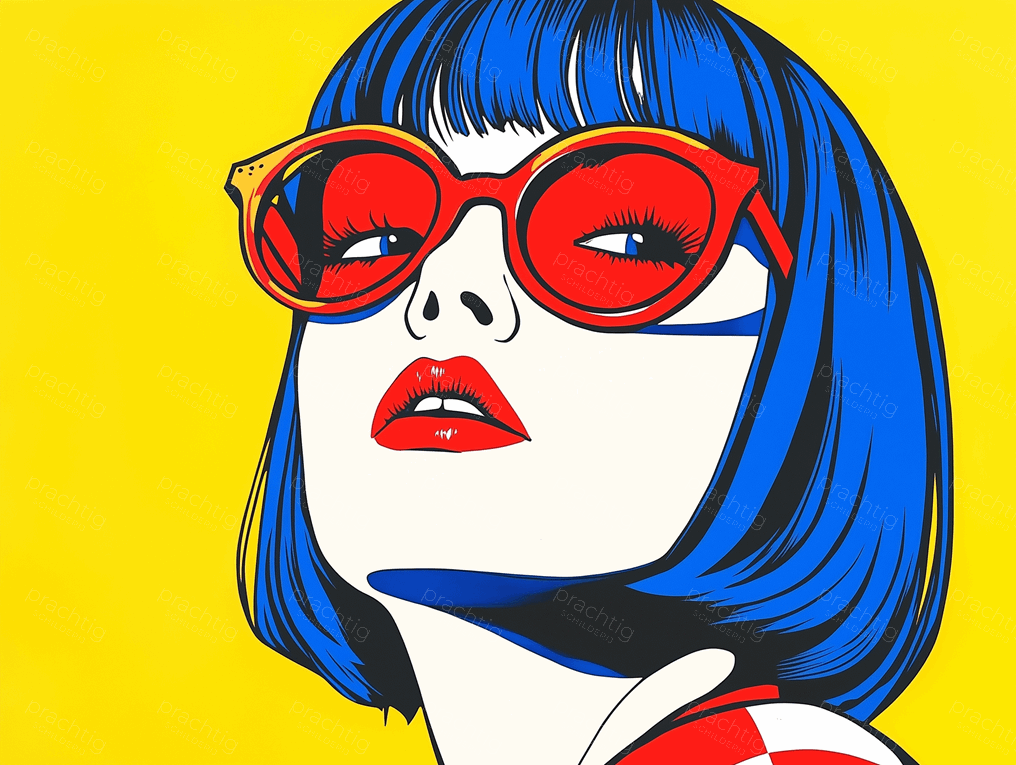 Vrouw met rode bril en blauwe haren