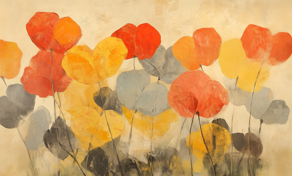 Vrolijke bloementuin in warme tinten