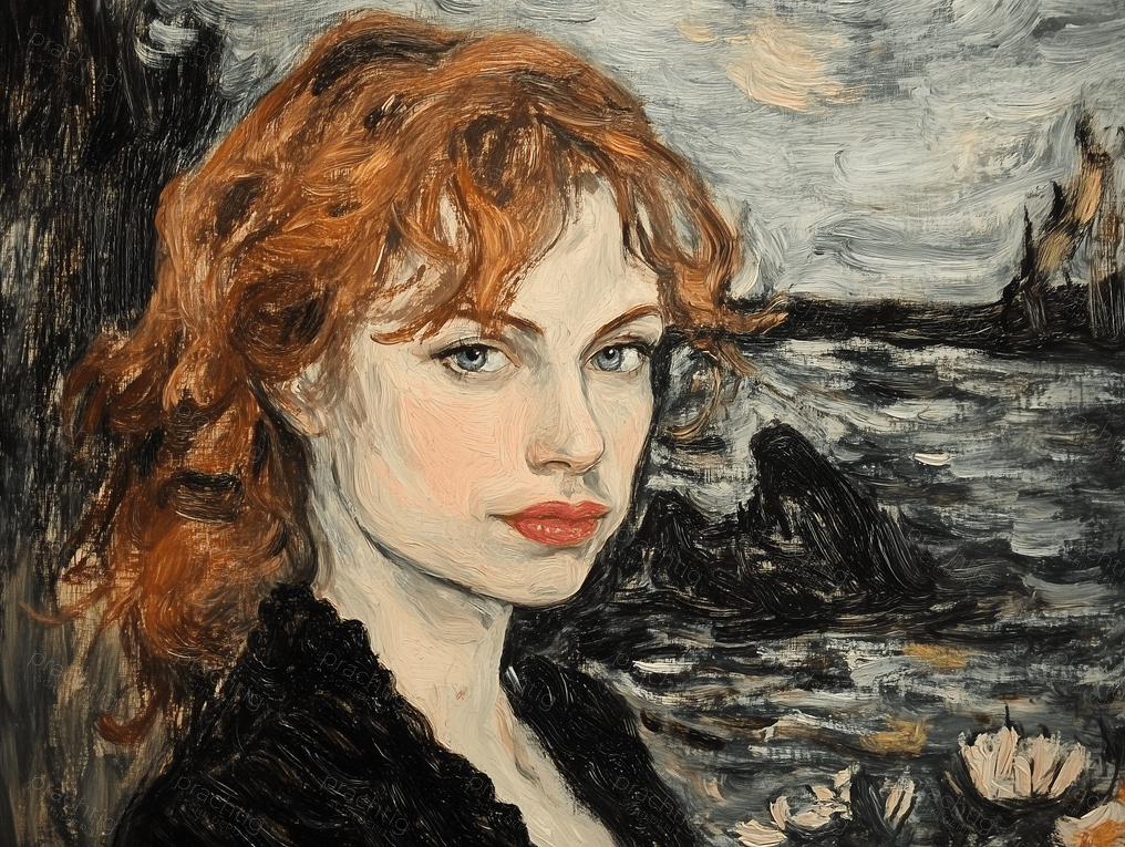 Roodharige vrouw aan zee