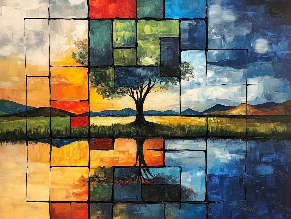 Verhalende Boom in Kleurvlakken