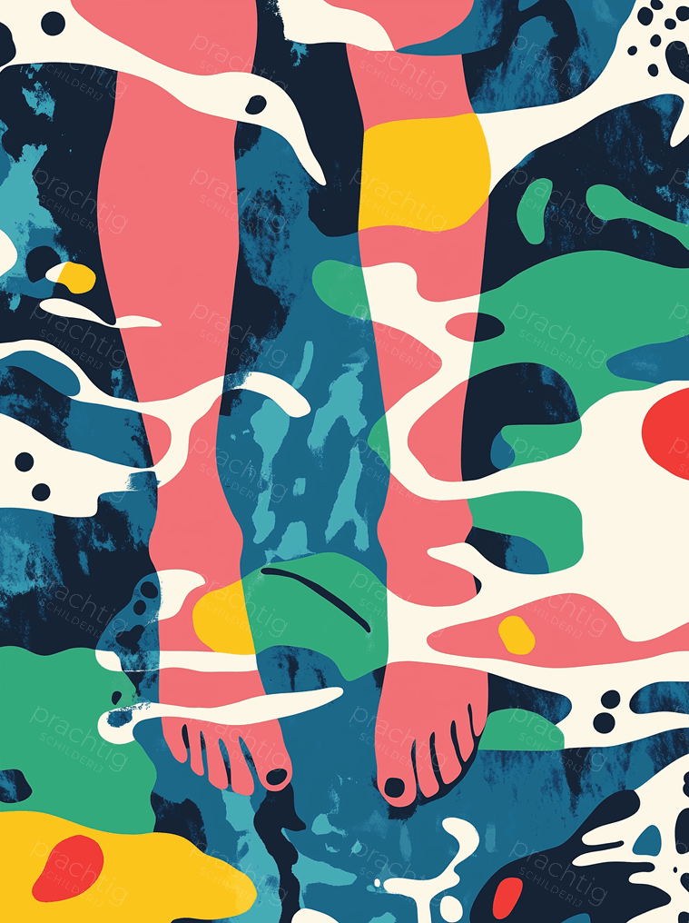 Speelse voeten in kleurrijke chaos