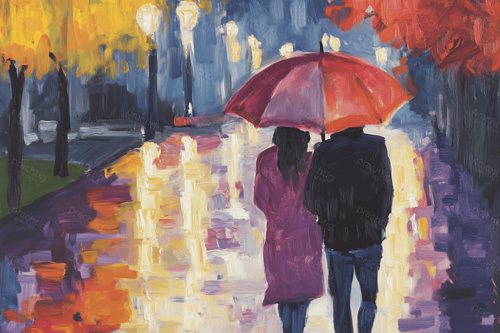 Wandeling Onder Een Rode Paraplu