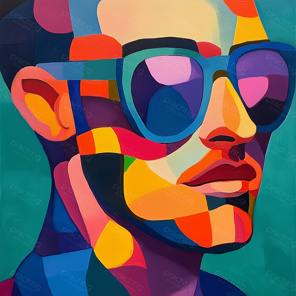 Kleurrijke gezichtsvormen met bril