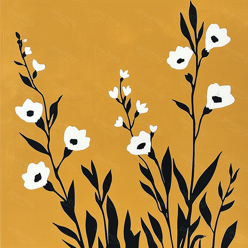 Witte bloemen op okergeel