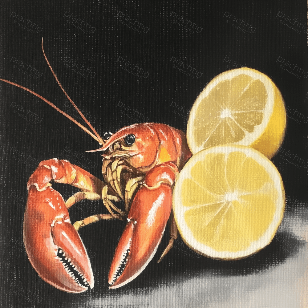 Kreeft en citroen op zwart