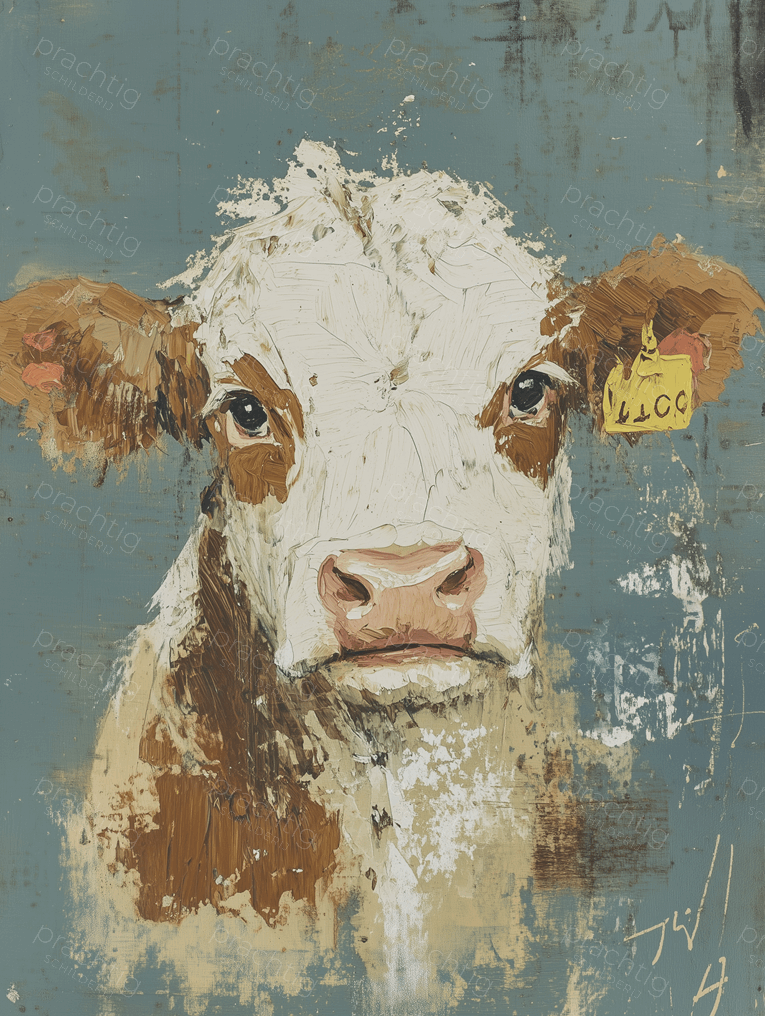 Boze koe voor blauwe muur